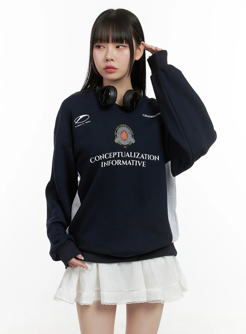 Graphic Lettering Crew Neck Sweatshirt OS410 - Image 5