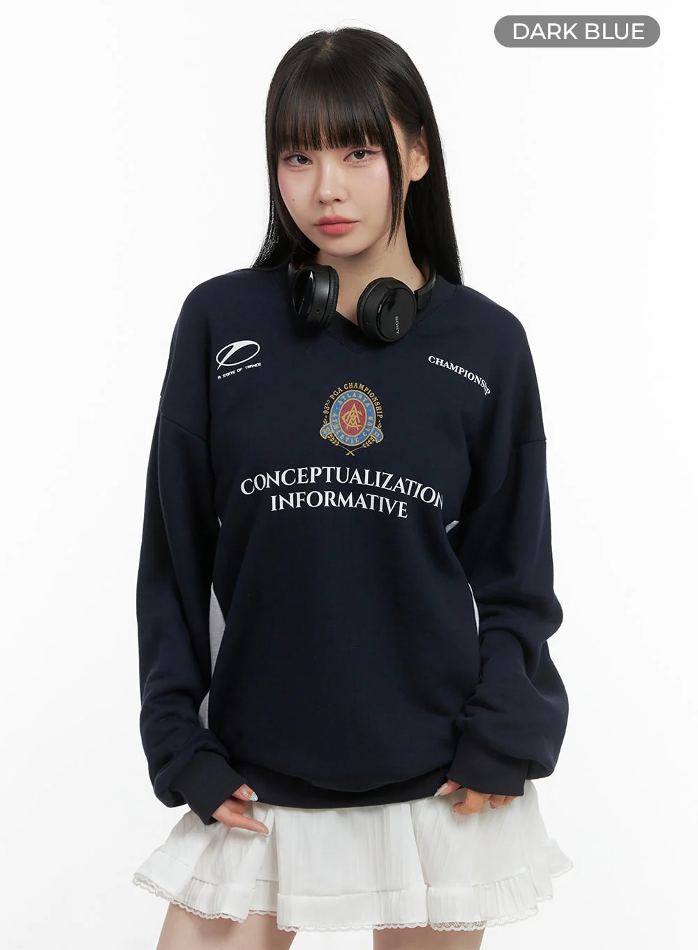 Graphic Lettering Crew Neck Sweatshirt OS410 - Image 8