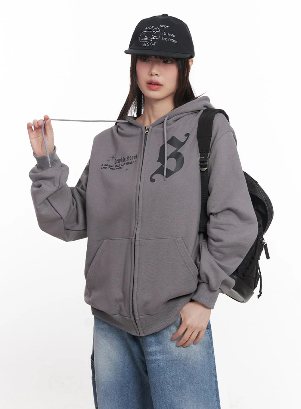 Graphic Oversize Zip-Up Hooded Jacket IM528 - Image 9