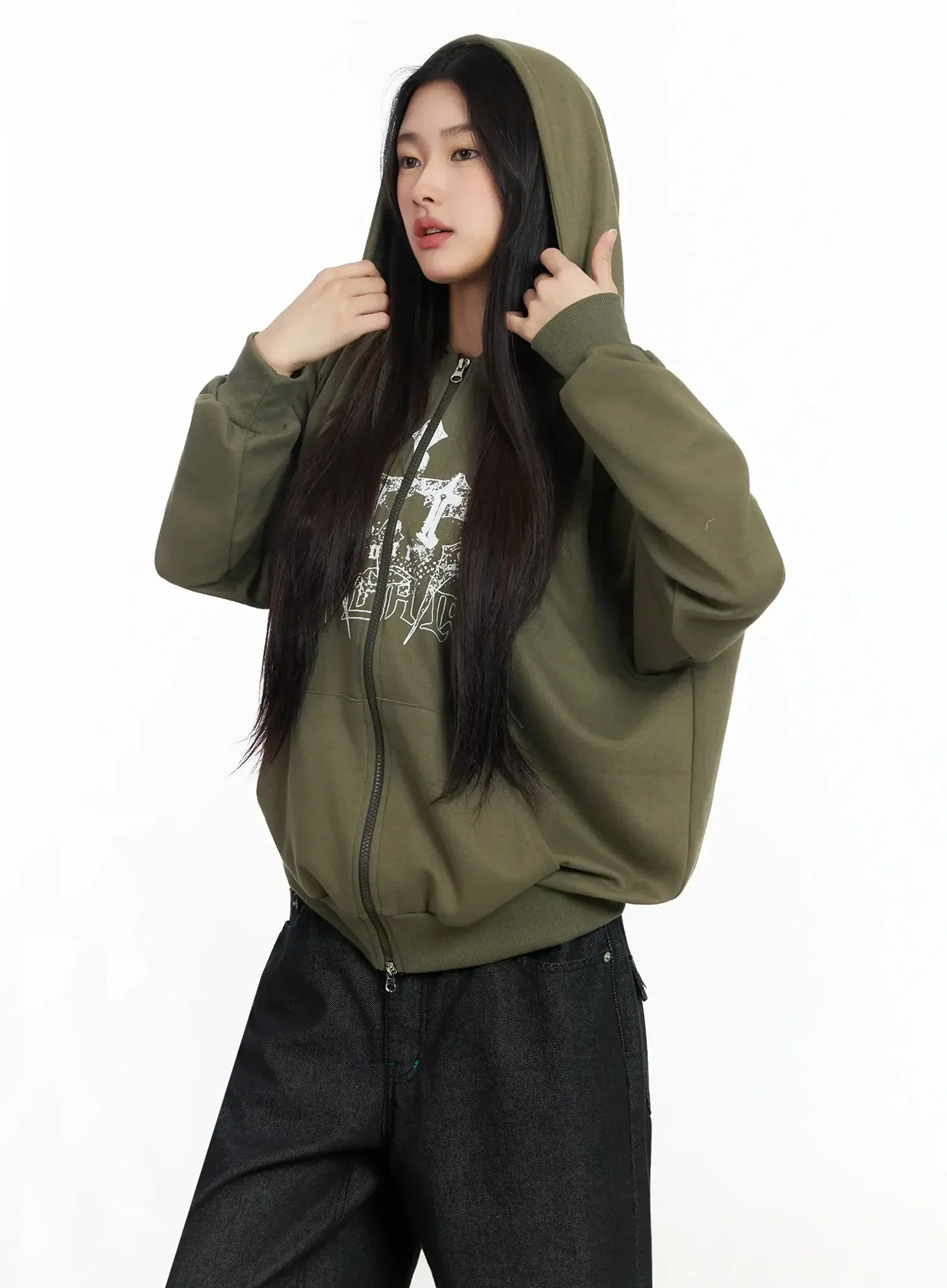Graphic Oversized Zip Hoodie IM530 - Image 2