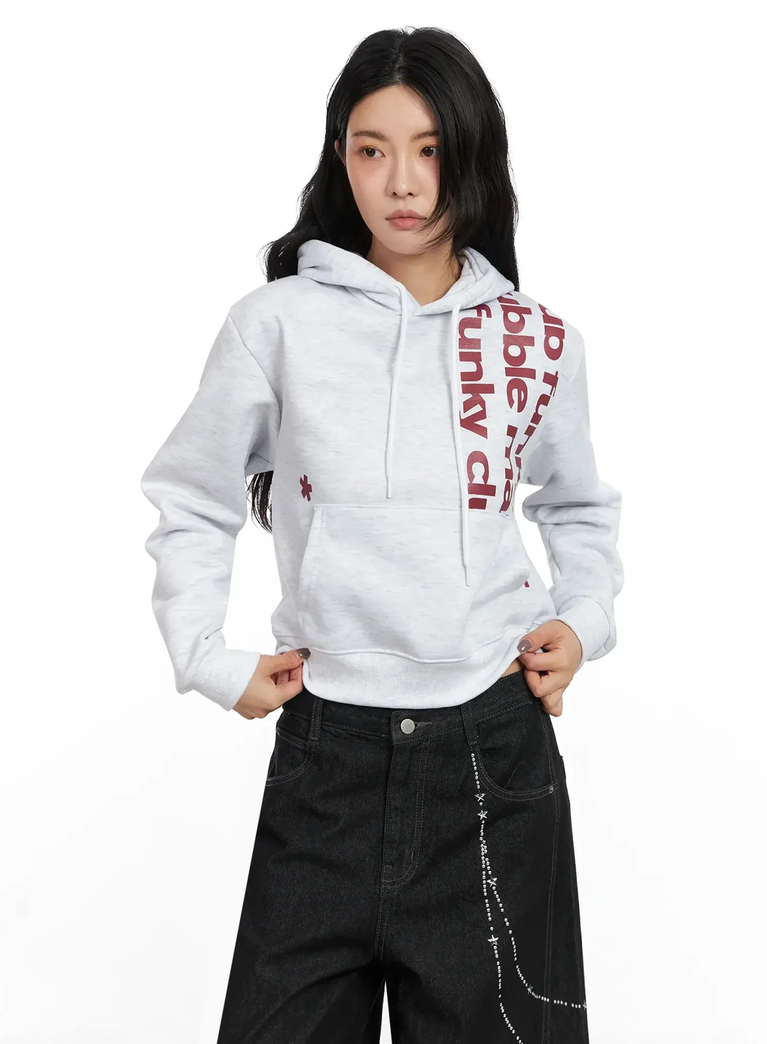 Graphic Print Fleece Cropped Hoodie IN528 - Image 6