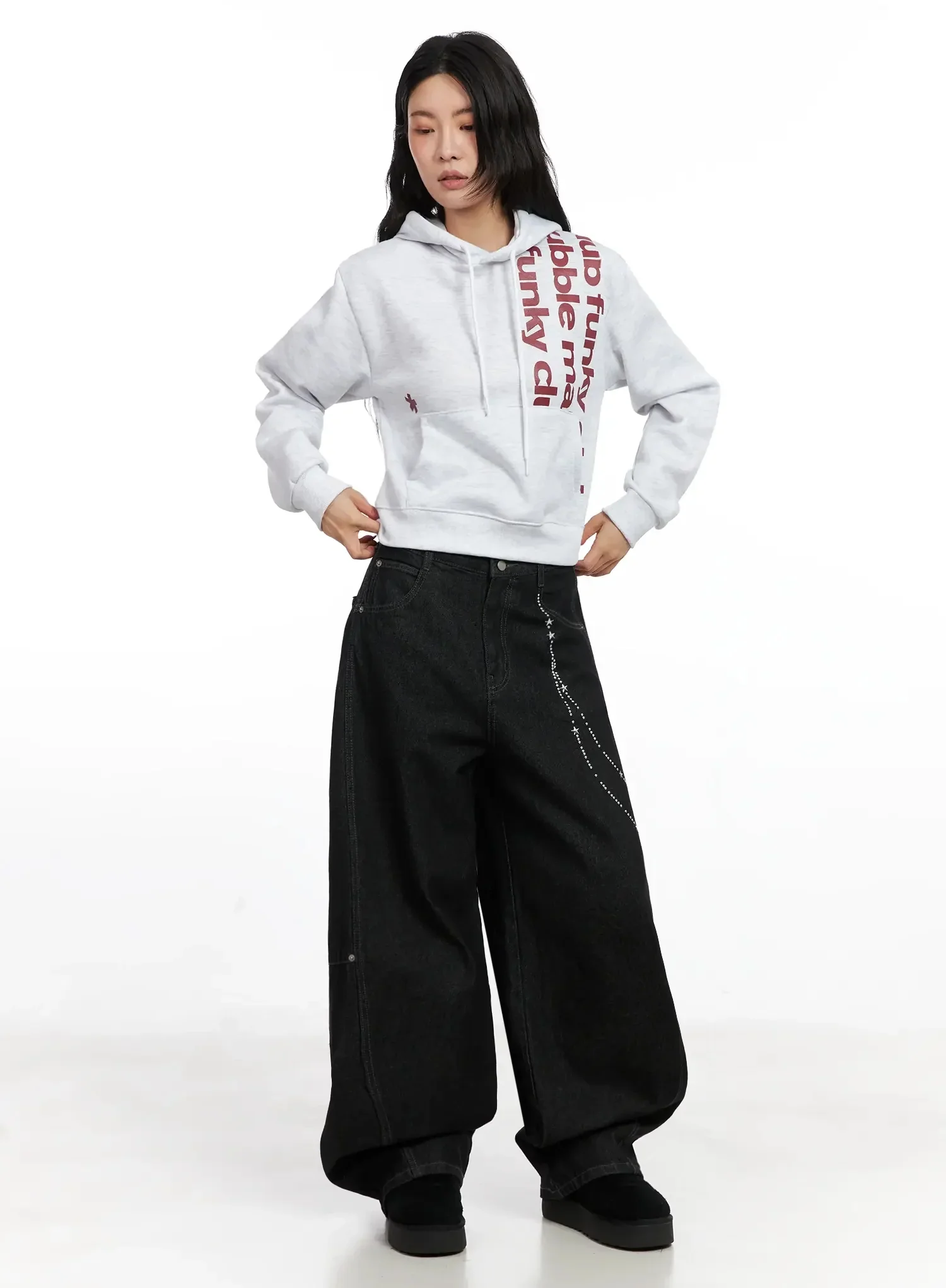 Graphic Print Fleece Cropped Hoodie IN528 - Image 8