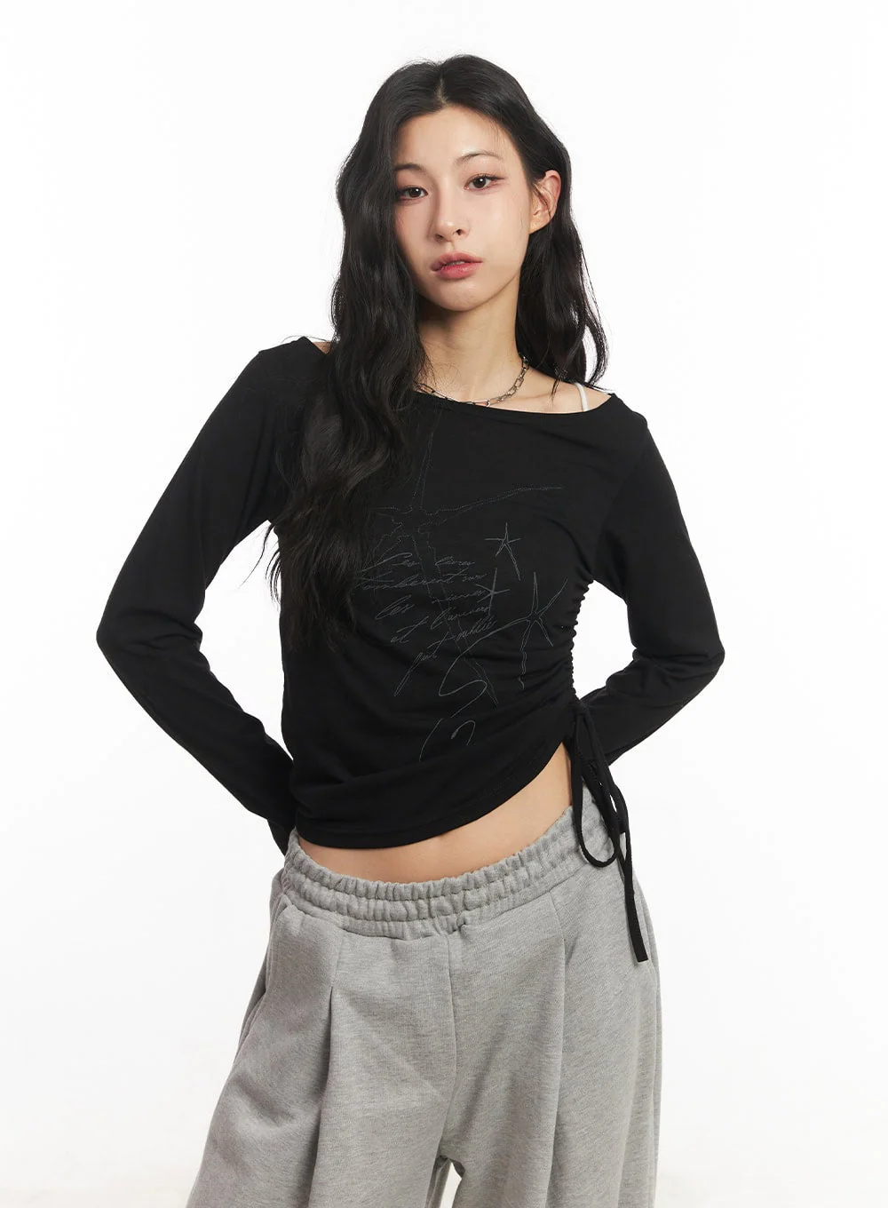 Graphic Shirred Crop Top CA504 - Image 11