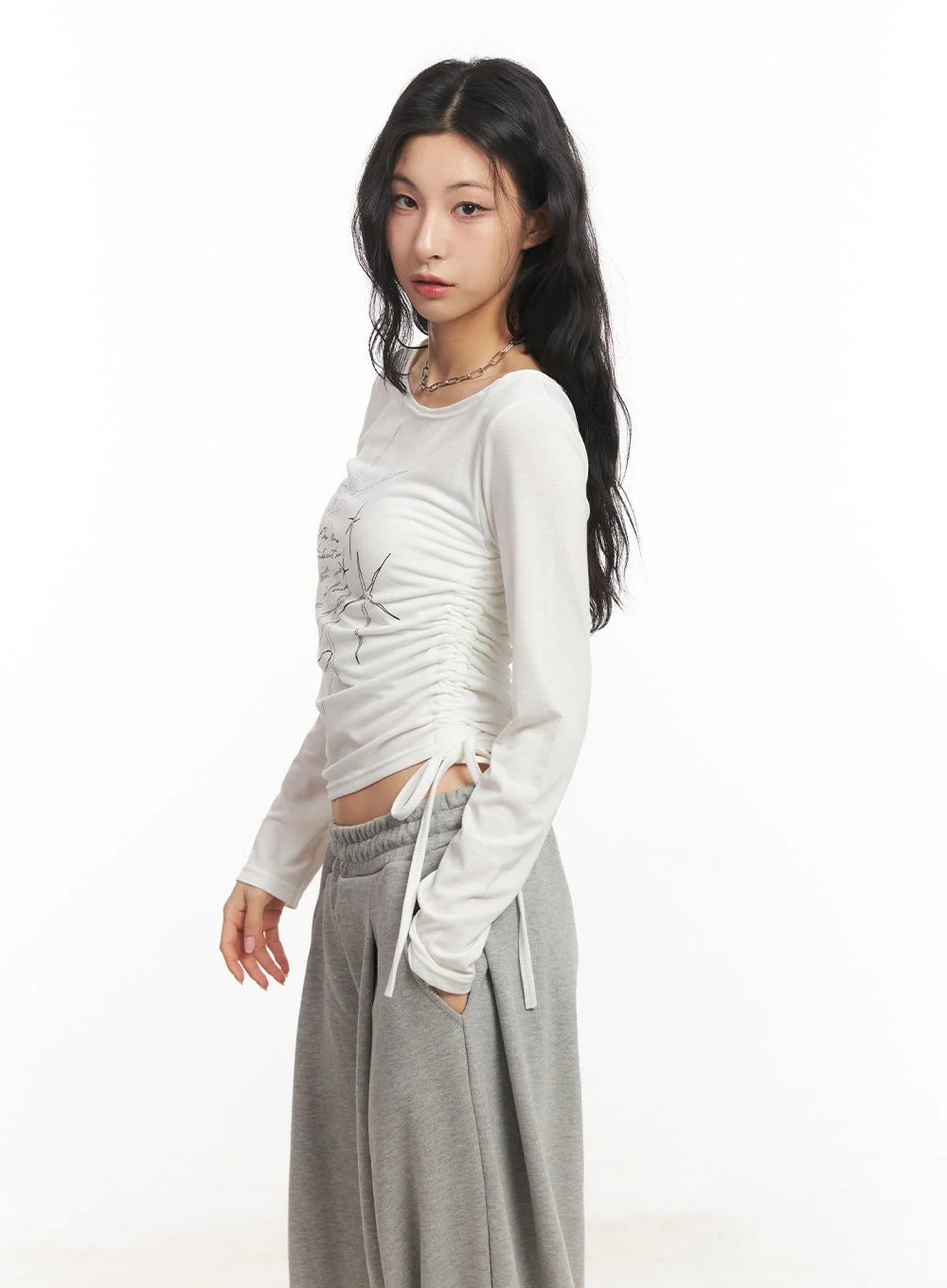 Graphic Shirred Crop Top CA504 - Image 3