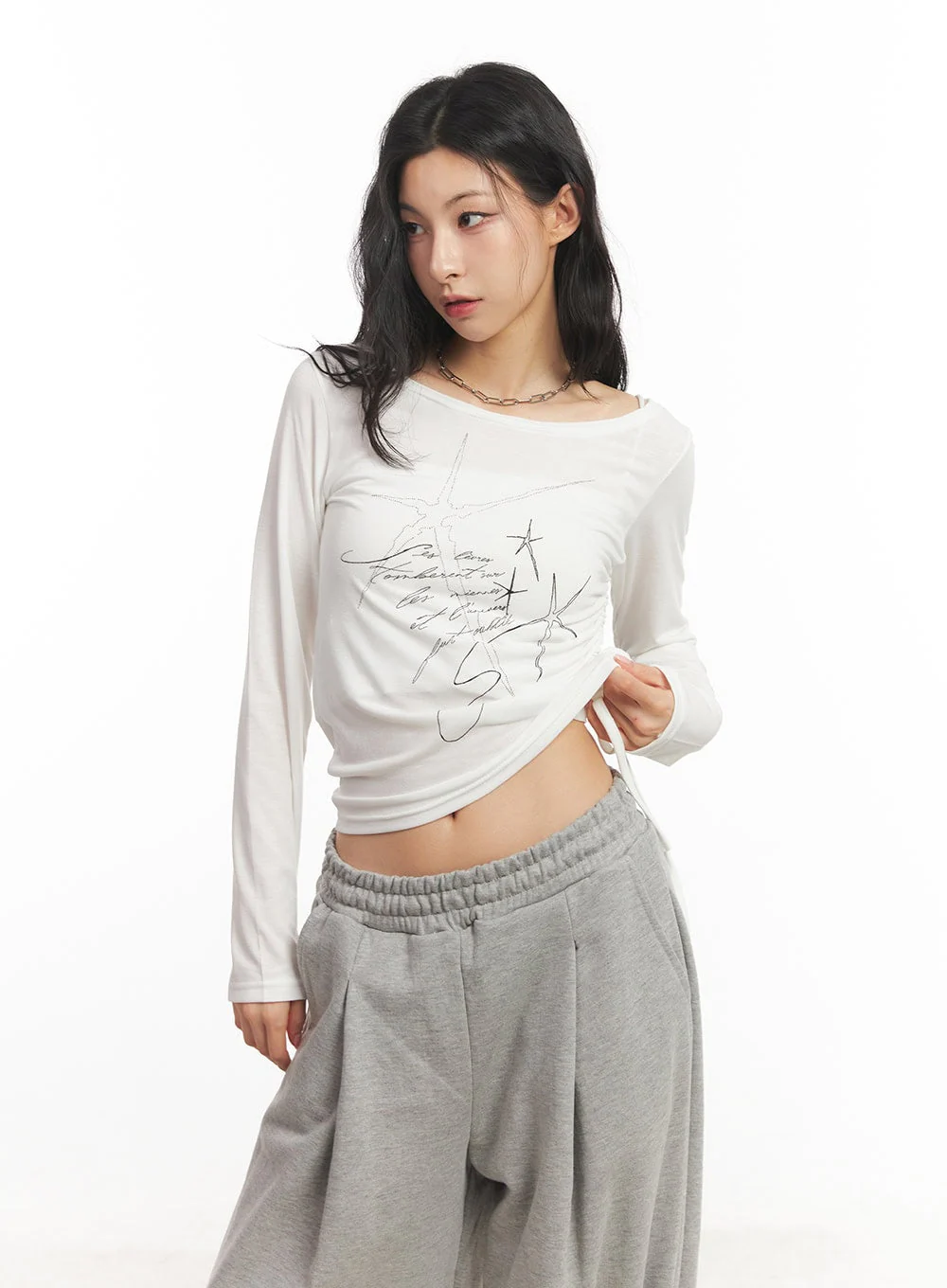 Graphic Shirred Crop Top CA504 - Image 8
