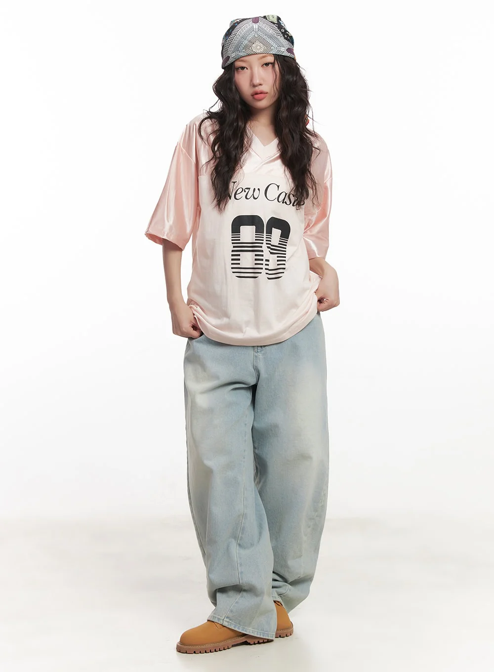 Graphic V-Neck Oversized Tee CA518 - Image 2