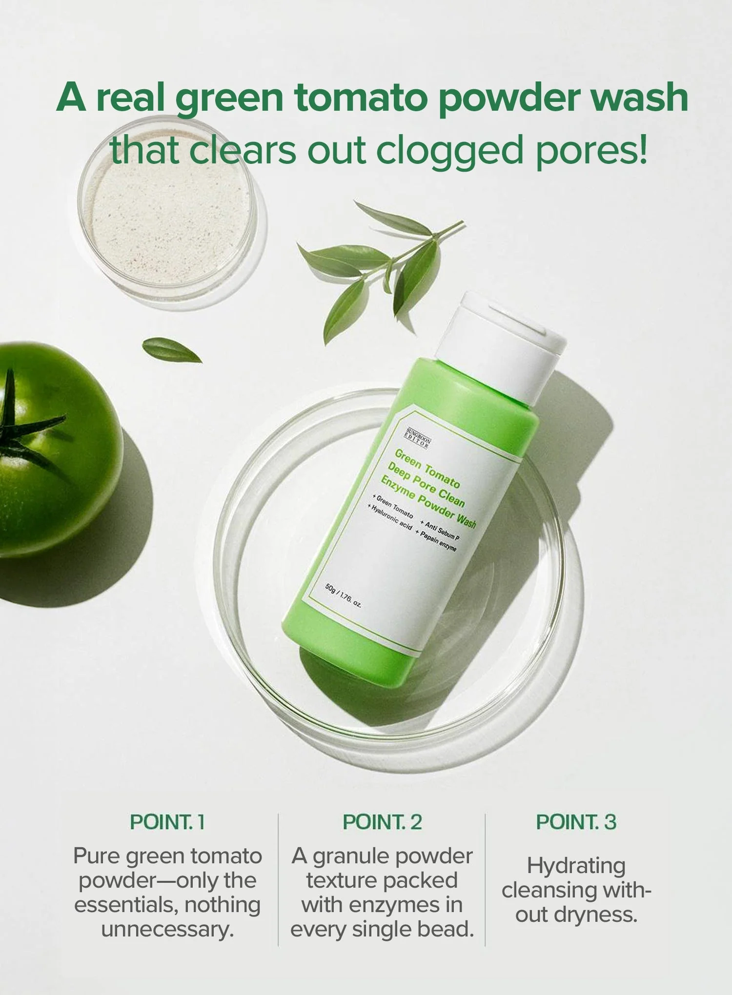 Green Tomato Deep Pore Clean Enzyme Powder Wash (50g) - Image 2