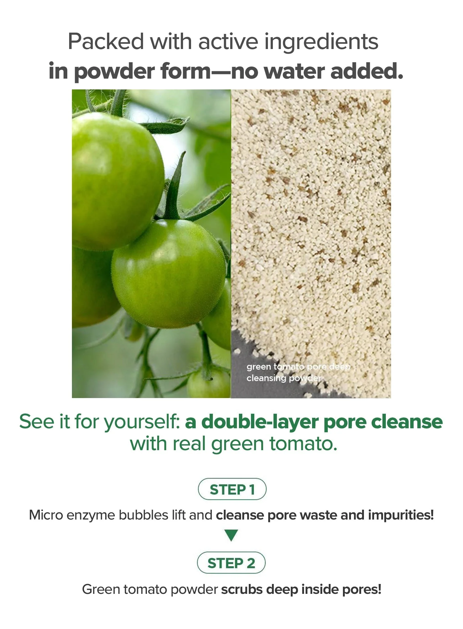 Green Tomato Deep Pore Clean Enzyme Powder Wash (50g) - Image 3
