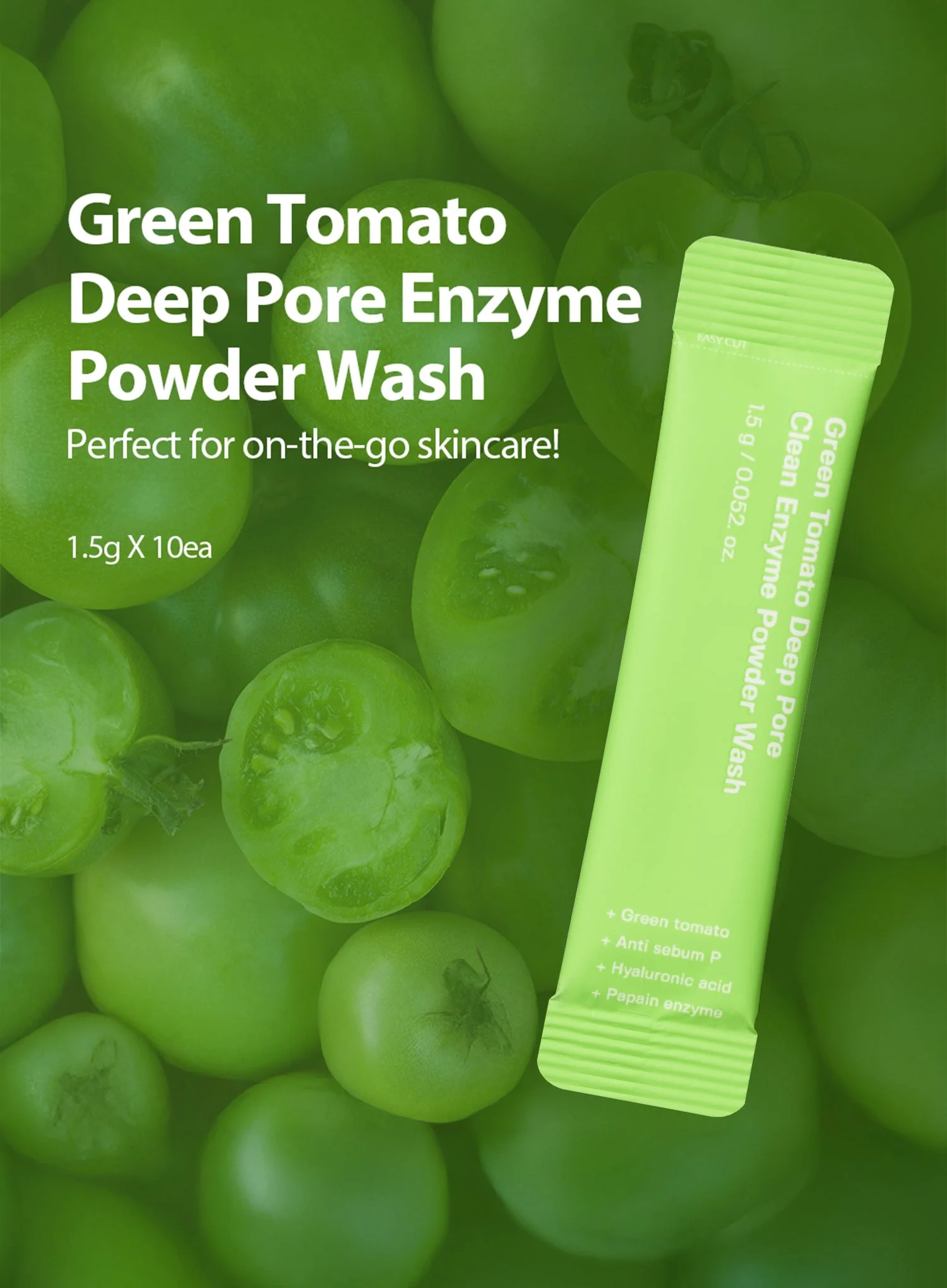 Green Tomato Deep Pore Clean Enzyme Powder Wash Travel Kit (1.5g*10ea) - Image 3