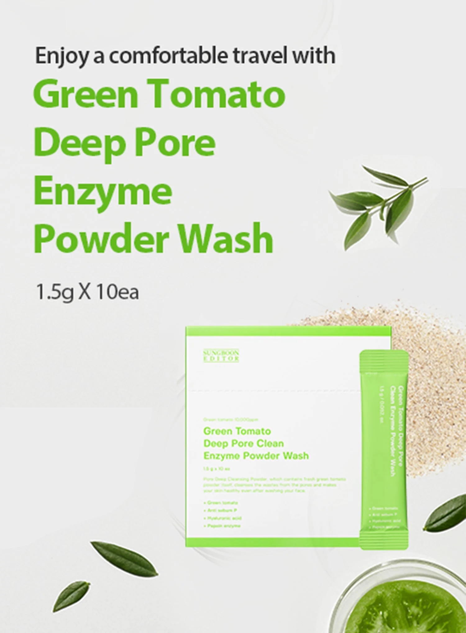 Green Tomato Deep Pore Clean Enzyme Powder Wash Travel Kit (1.5g*10ea) - Image 7