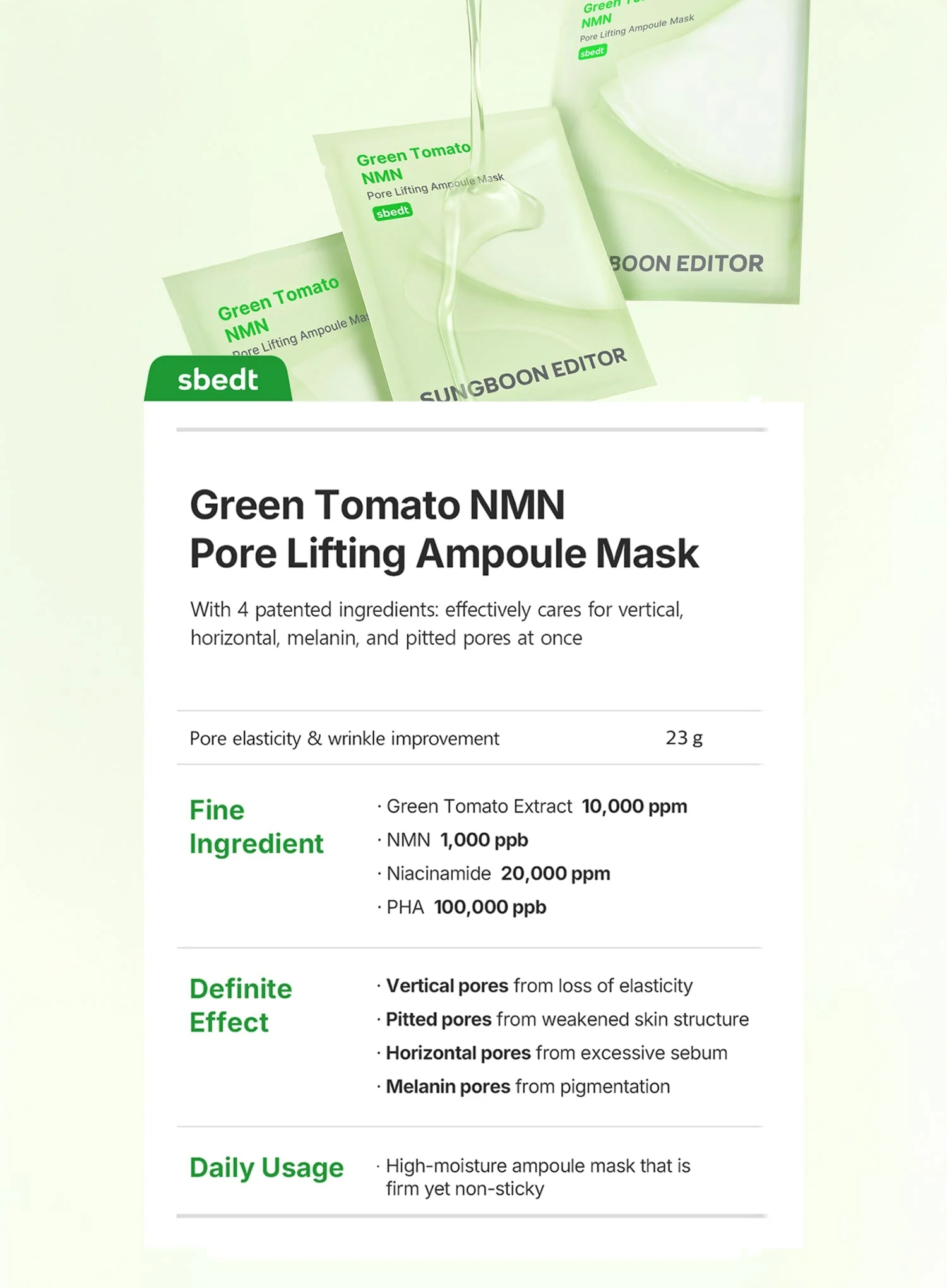 Green Tomato NMN Pore Minimizing Ampoule Mask (23g*10ea) - Image 8