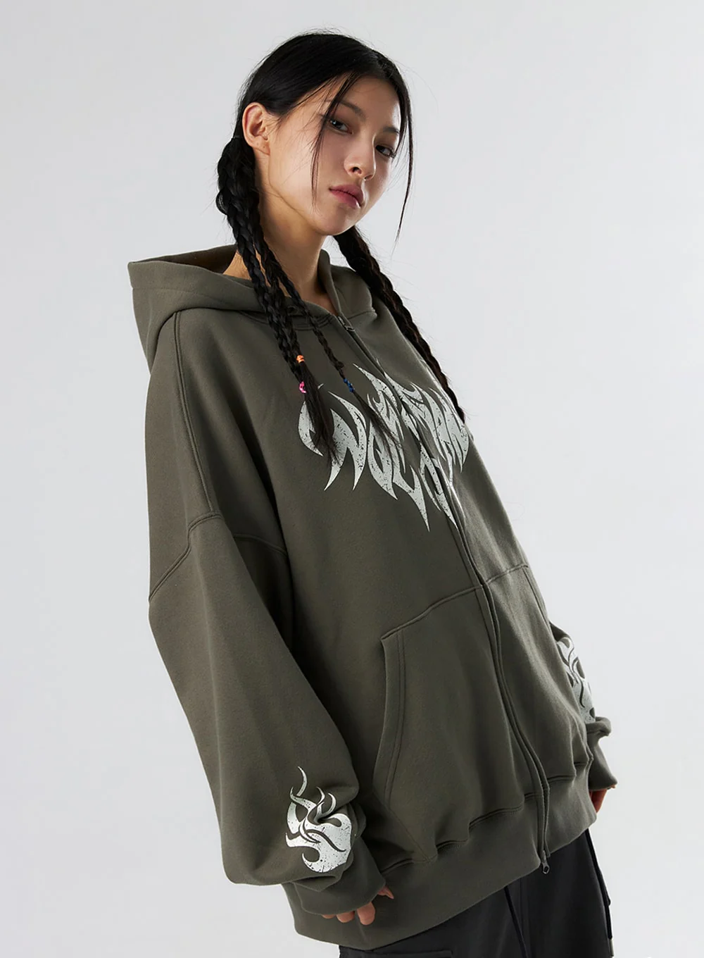 Grunge Graphic Zip-Up Hoodie IS322 - Image 10