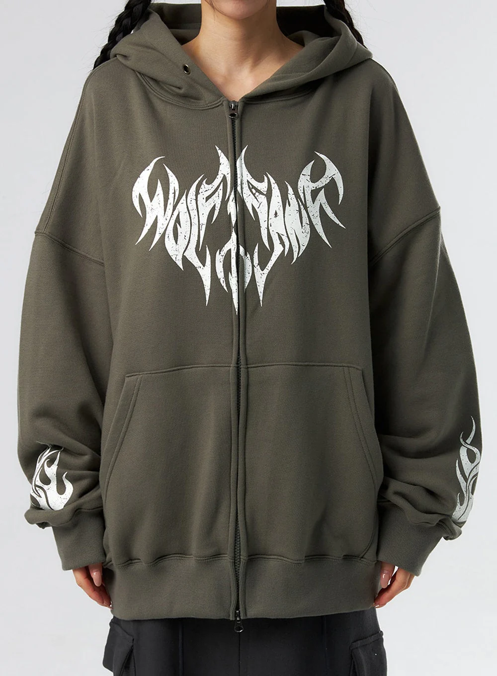 Grunge Graphic Zip-Up Hoodie IS322 - Image 2