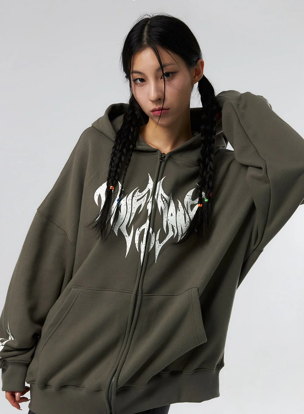 Grunge Graphic Zip-Up Hoodie IS322 - Image 5