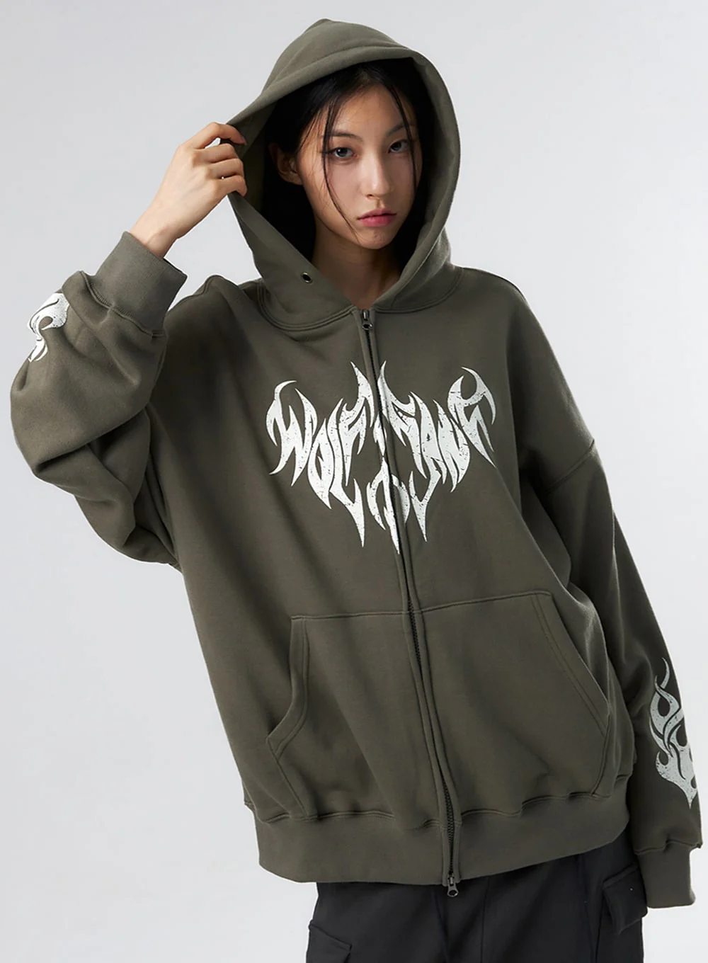 Grunge Graphic Zip-Up Hoodie IS322 - Image 6