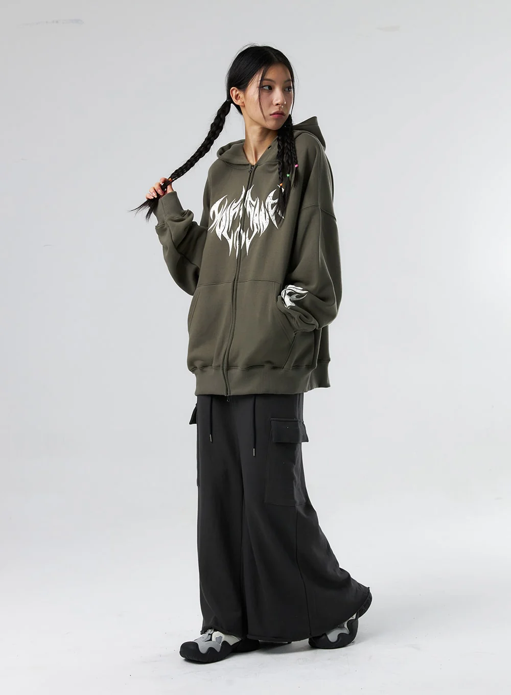 Grunge Graphic Zip-Up Hoodie IS322 - Image 8