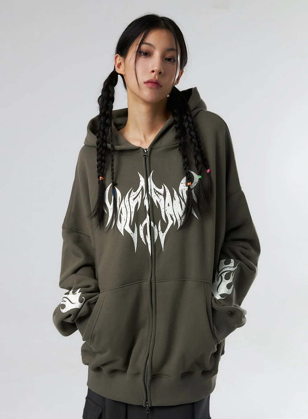 Grunge Graphic Zip-Up Hoodie IS322 - Image 9