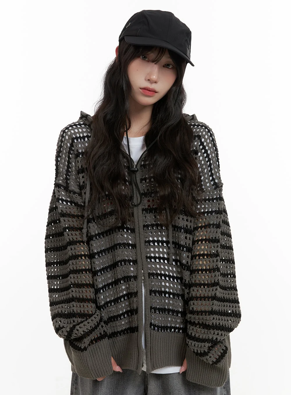 Grunge See-Through Zip-Up Hoodie CA430 - Image 2