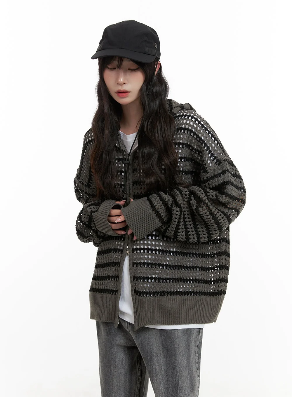 Grunge See-Through Zip-Up Hoodie CA430 - Image 3