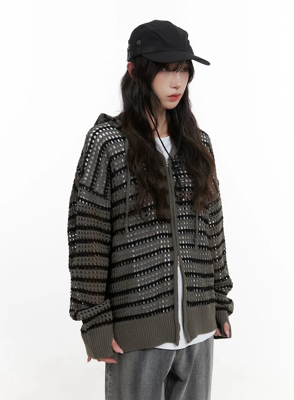Grunge See-Through Zip-Up Hoodie CA430 - Image 4
