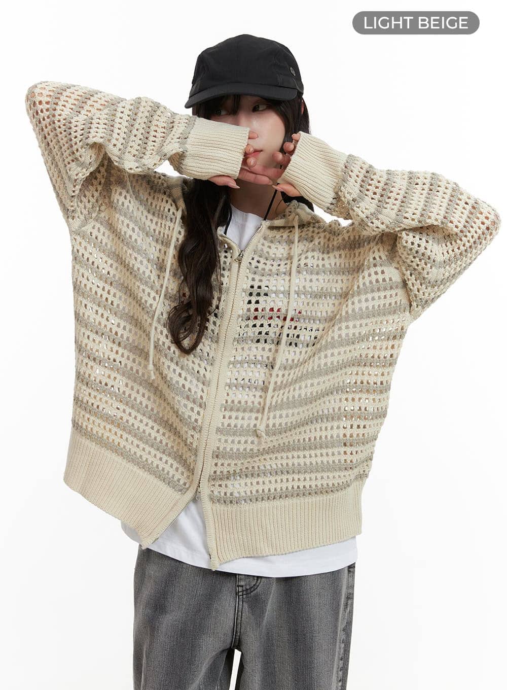 Grunge See-Through Zip-Up Hoodie CA430 - Image 9