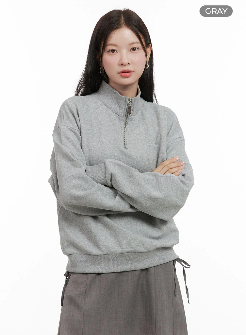 Half Zip-Up Solid Sweatshirt OG416 - Image 9
