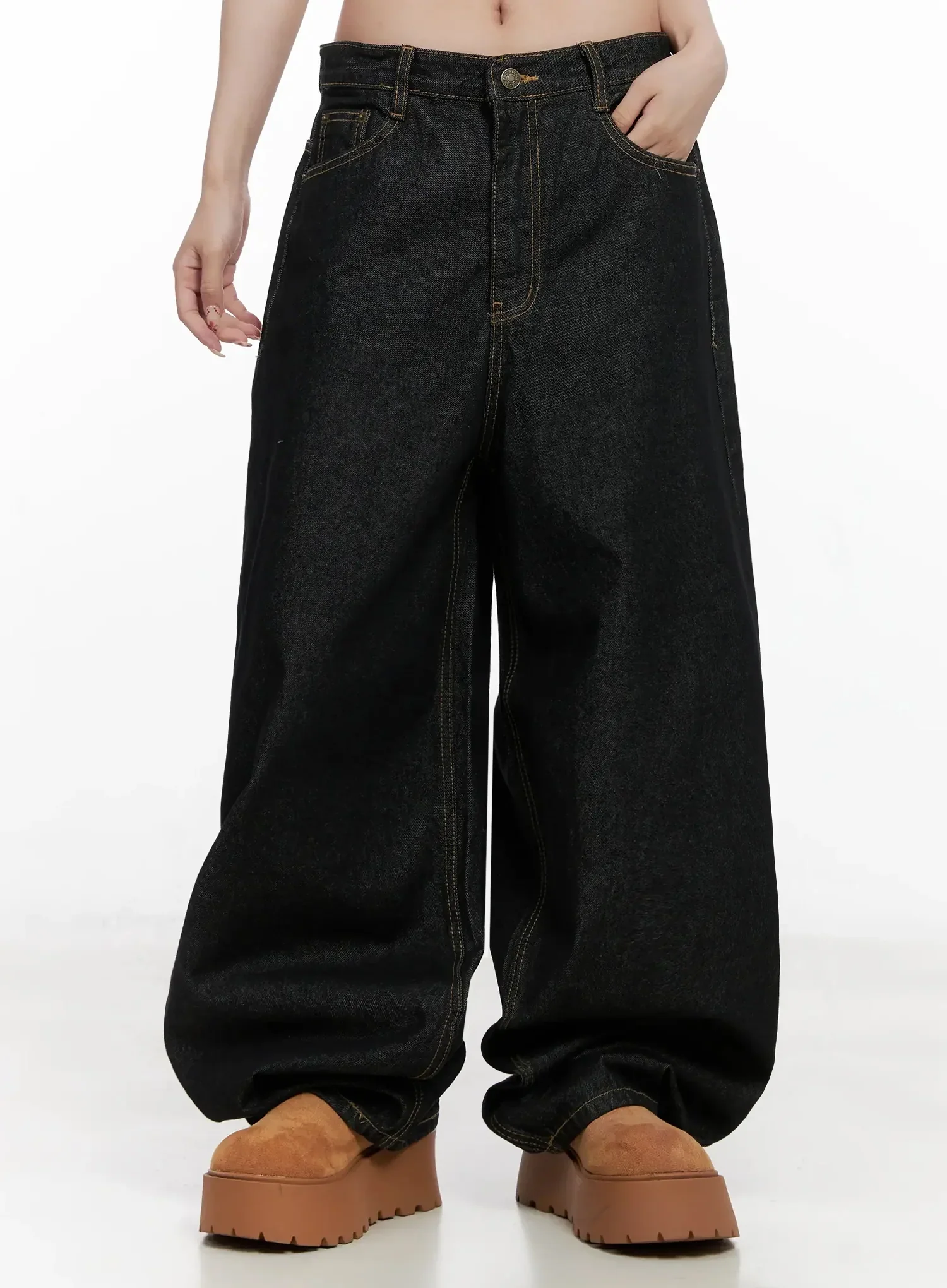 Halo Wide Leg Stitch Detail Jeans IN514 - Image 4