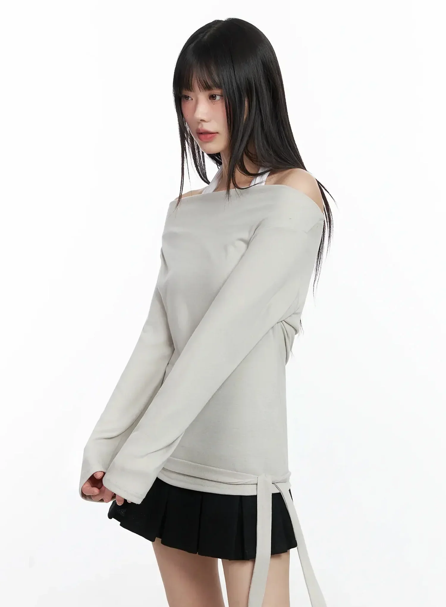 Halter Layered Off-Shoulder Long Sleeve F517 - Image 3
