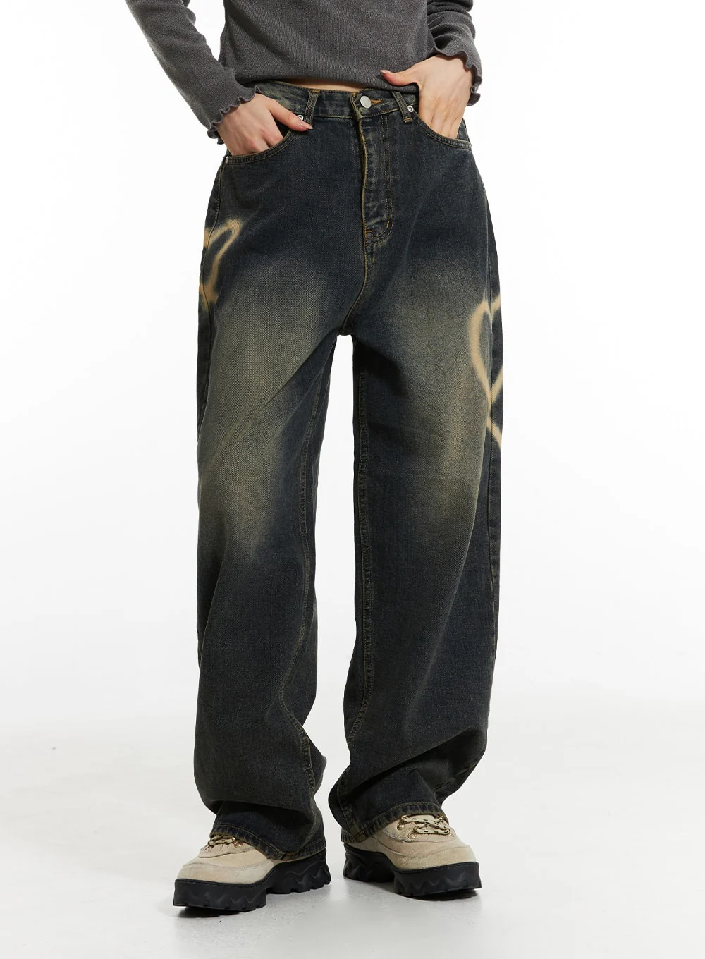 Heart-Bleached Wide Leg Jeans IN308 - Image 2