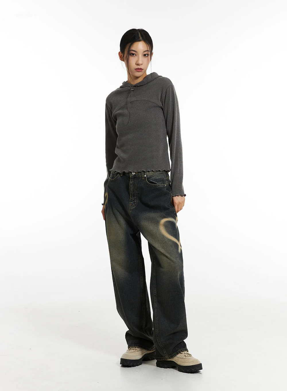 Heart-Bleached Wide Leg Jeans IN308 - Image 3