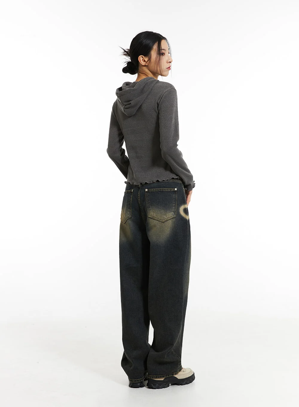 Heart-Bleached Wide Leg Jeans IN308 - Image 4