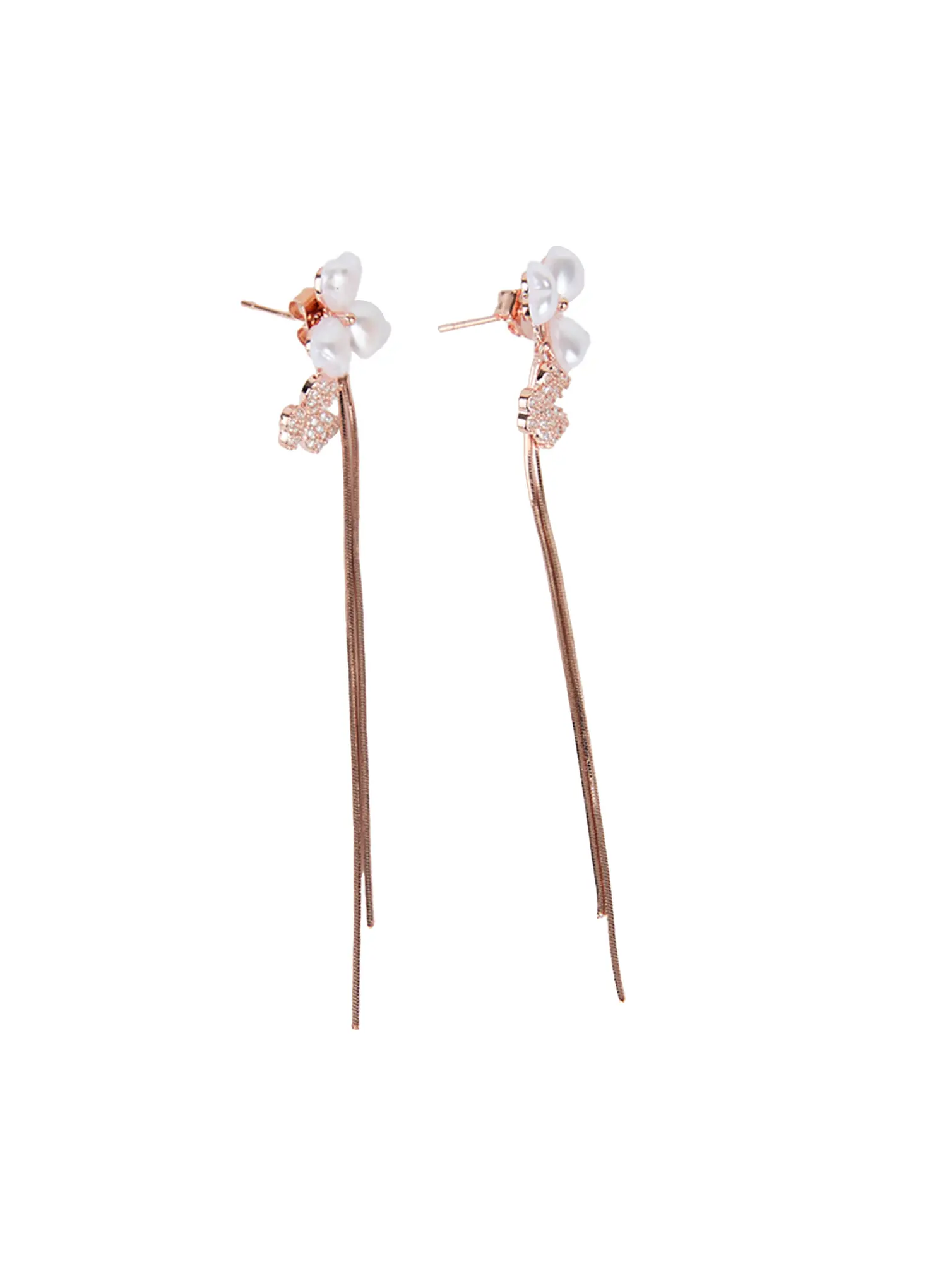 Heart Faux-Pearl Clover Drop Earrings CG514 - Image 7