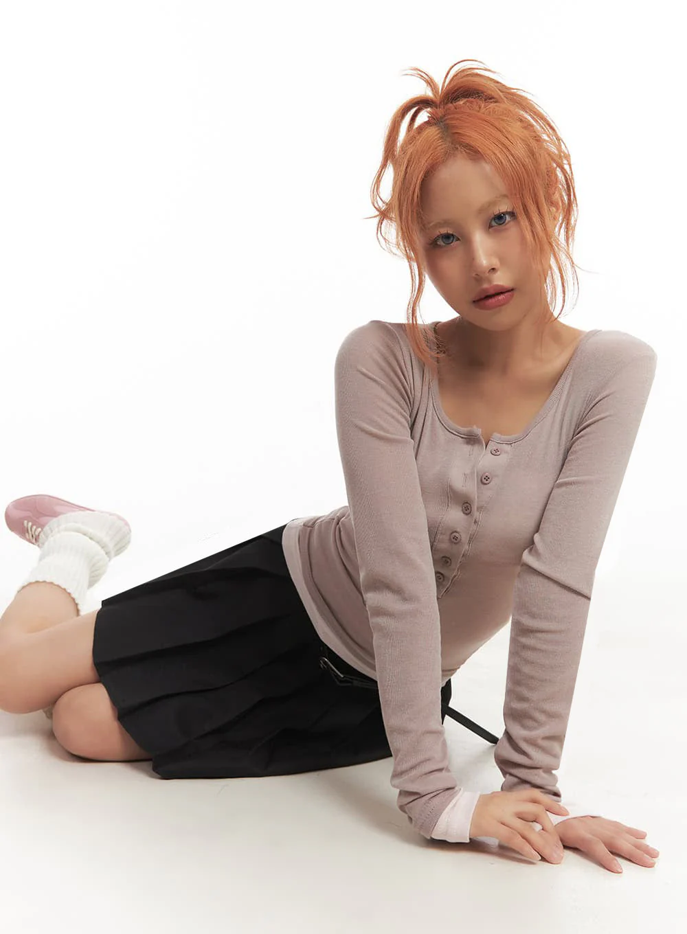 Henley Layered Long Sleeve Top IA515