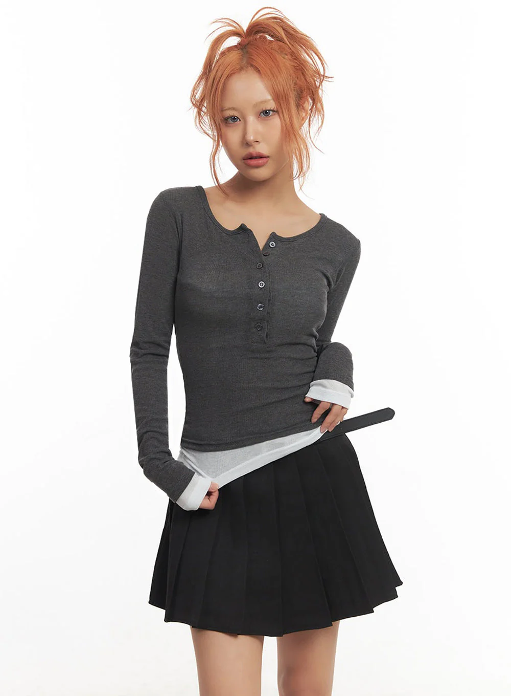 Henley Layered Long Sleeve Top IA515 - Image 13