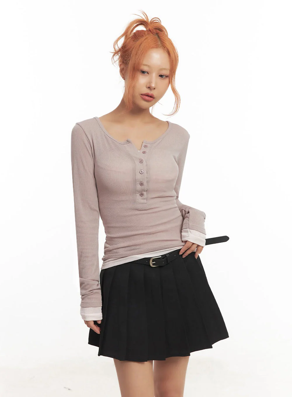 Henley Layered Long Sleeve Top IA515 - Image 4