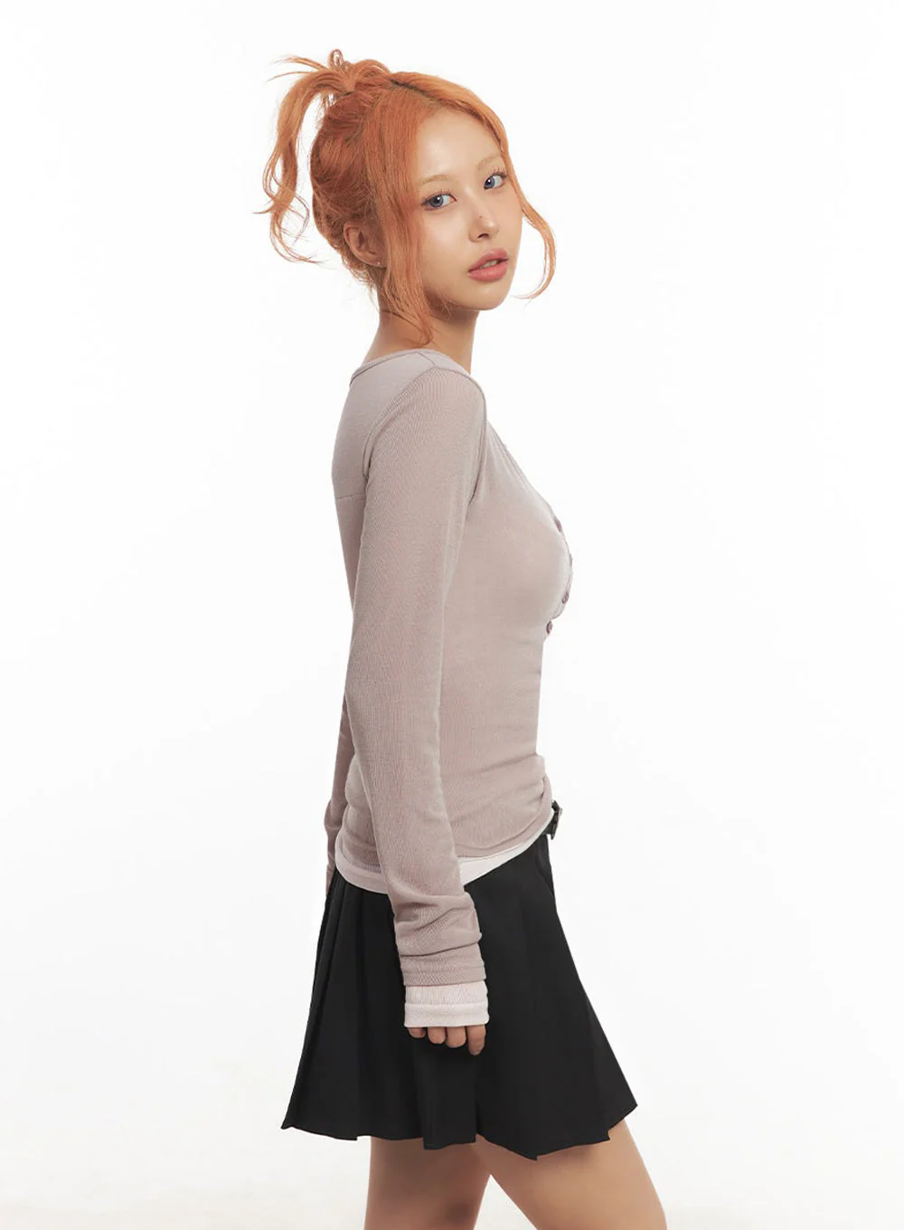 Henley Layered Long Sleeve Top IA515 - Image 5