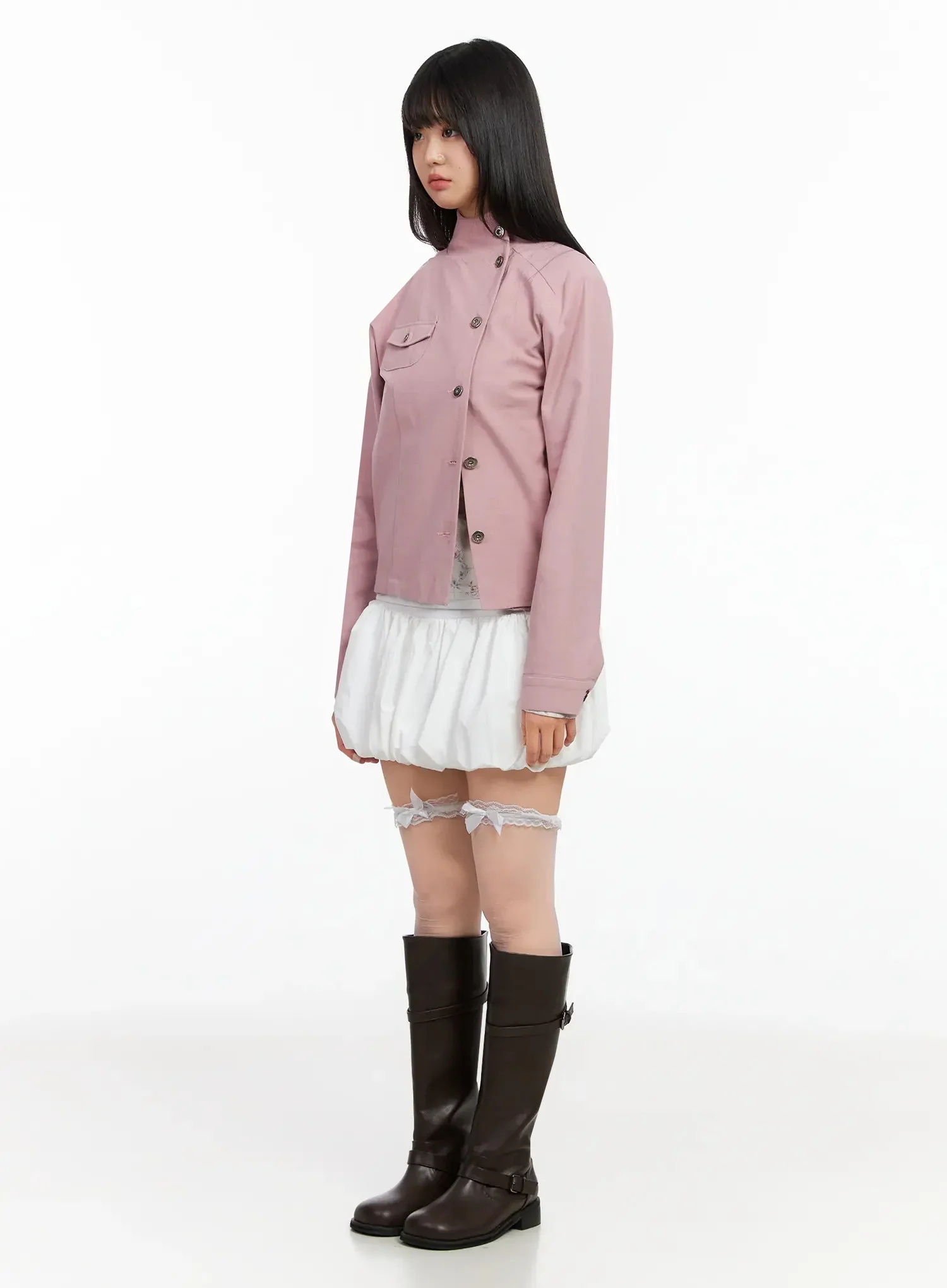 High Neck Cropped Trench Jacket IA523 - Image 10