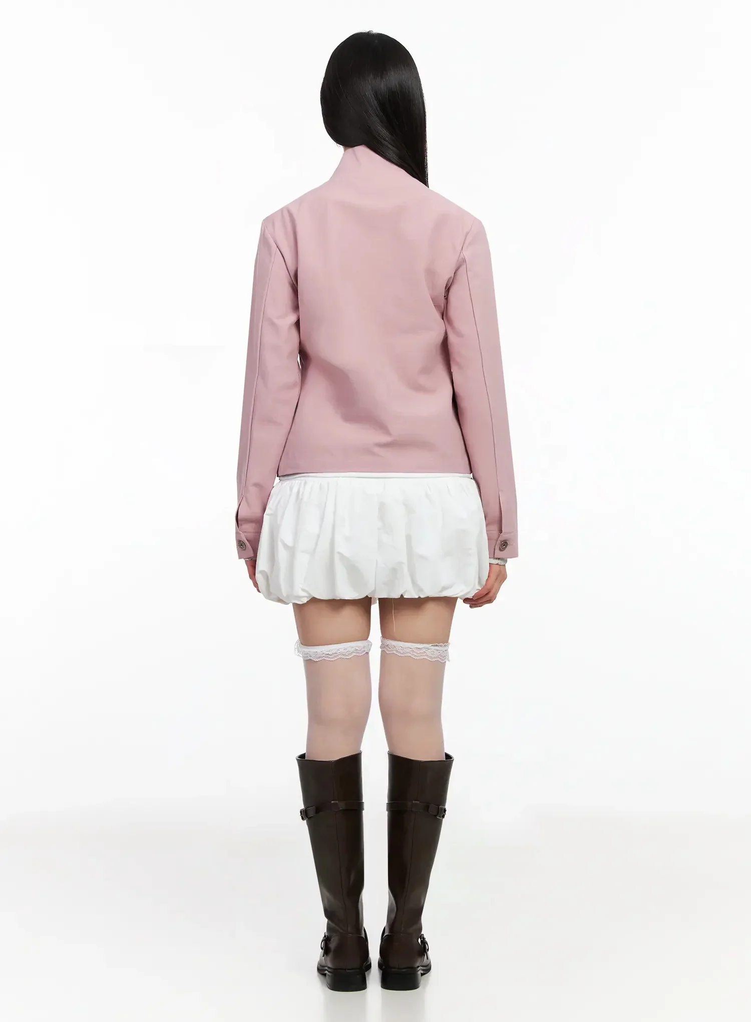 High Neck Cropped Trench Jacket IA523 - Image 11