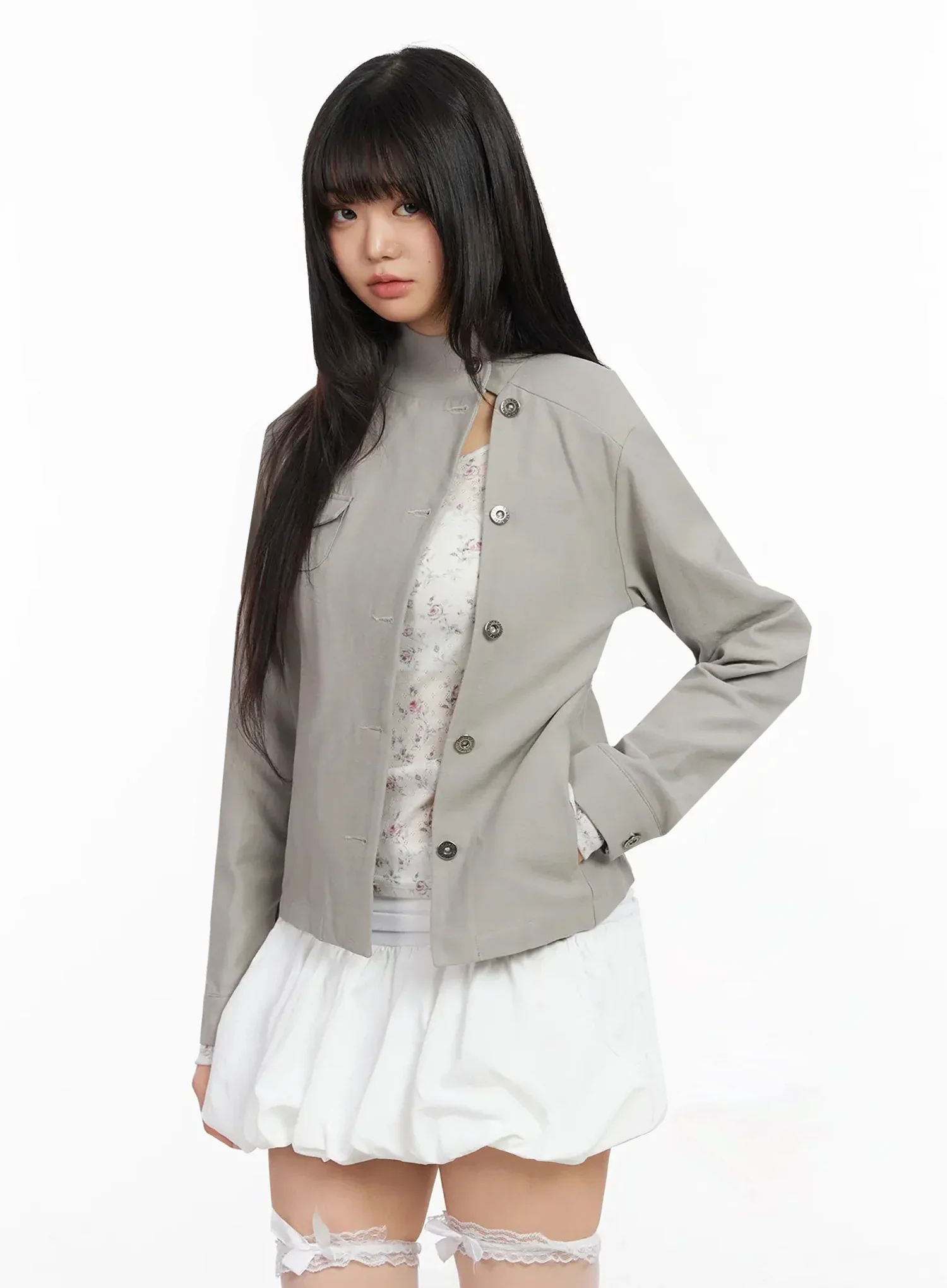 High Neck Cropped Trench Jacket IA523 - Image 13