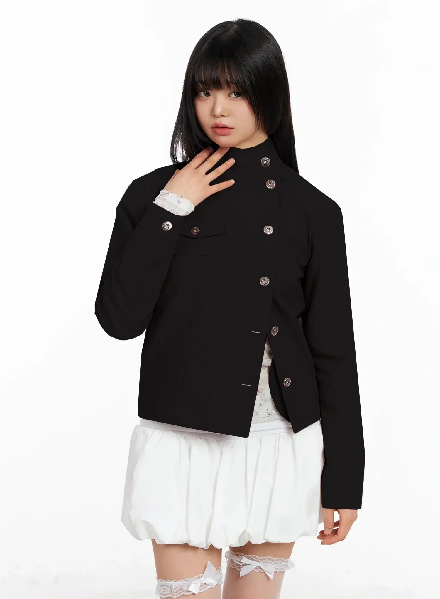 High Neck Cropped Trench Jacket IA523 - Image 14