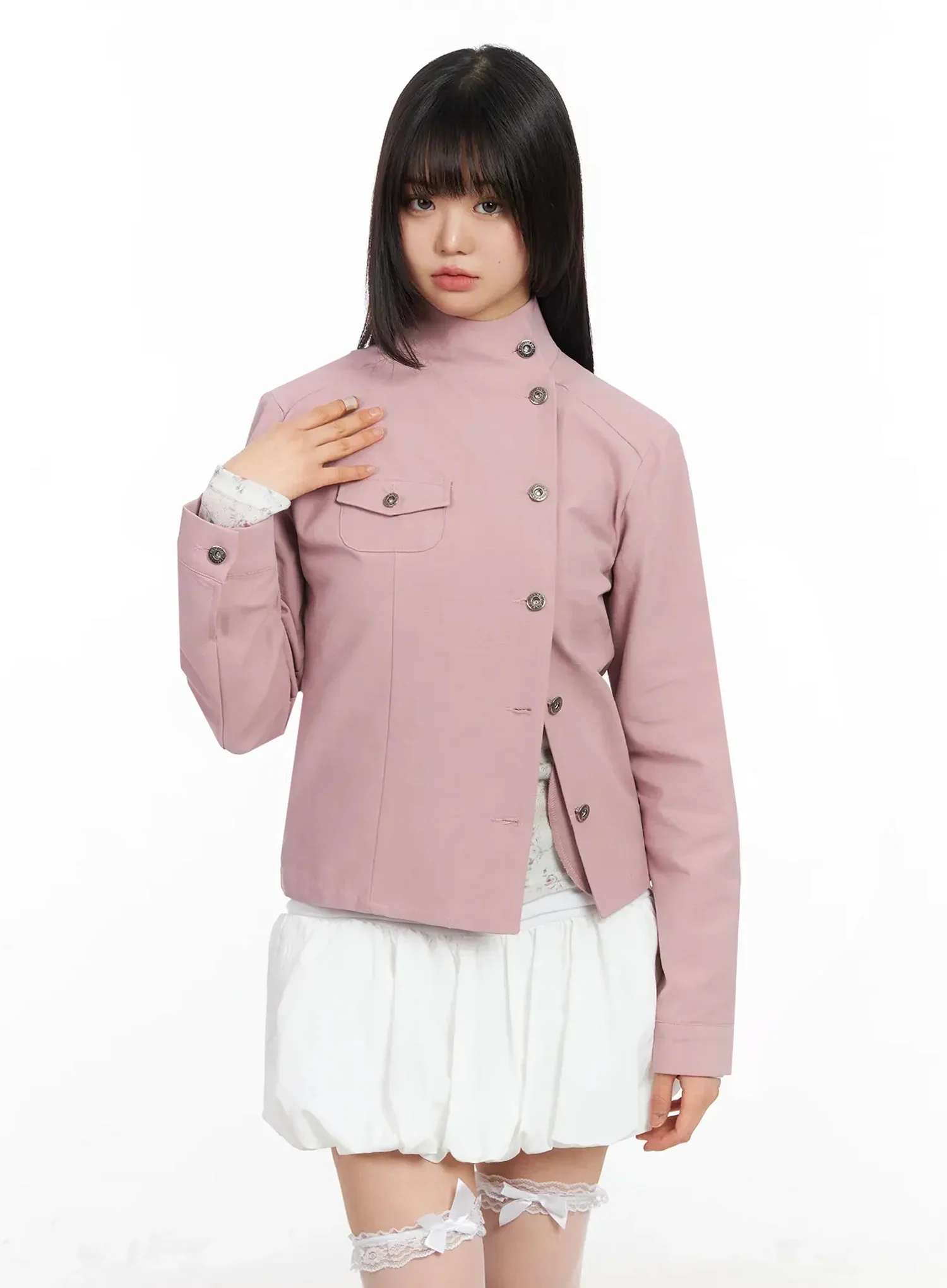 High Neck Cropped Trench Jacket IA523 - Image 3