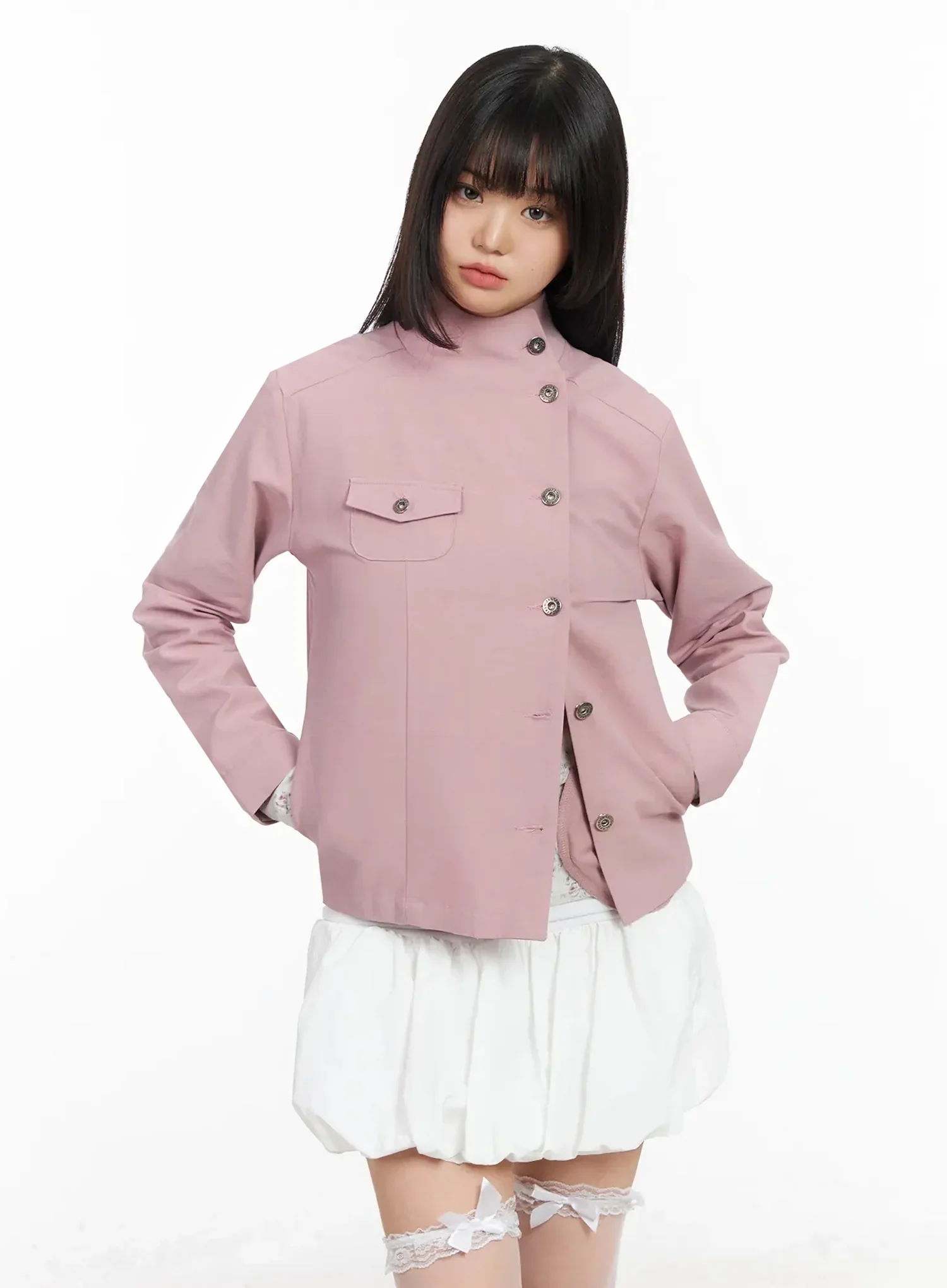 High Neck Cropped Trench Jacket IA523 - Image 7