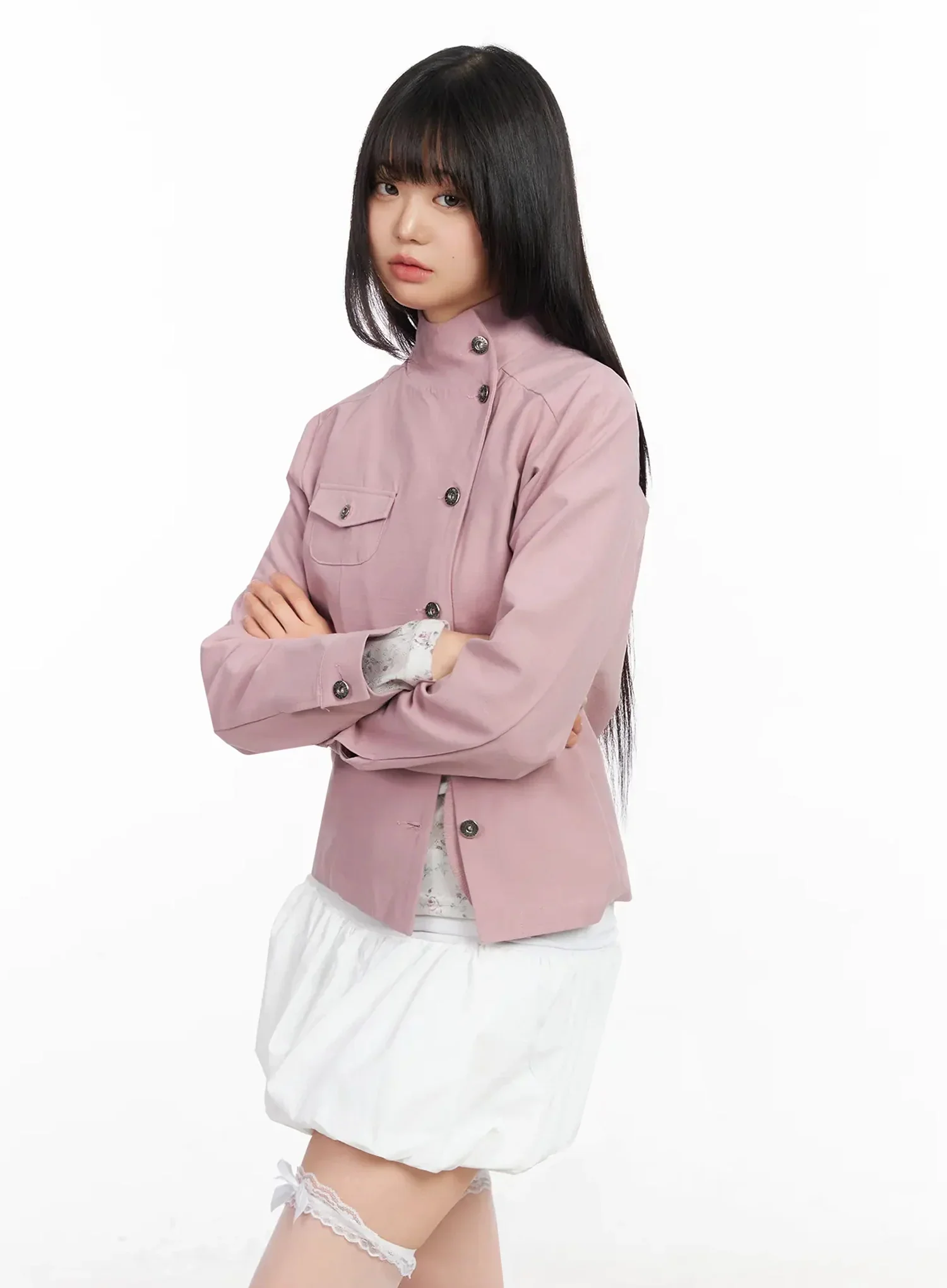 High Neck Cropped Trench Jacket IA523 - Image 8