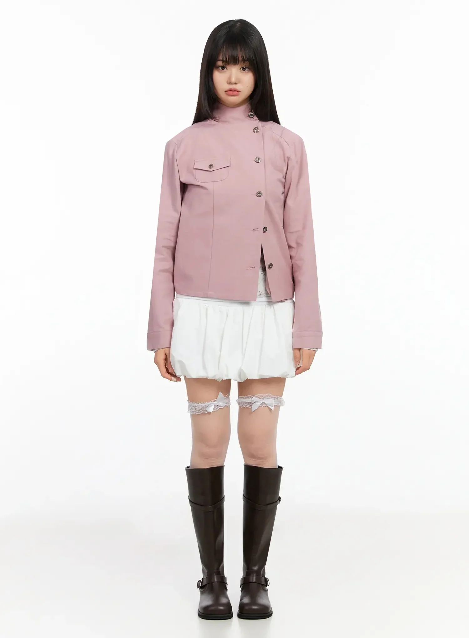 High Neck Cropped Trench Jacket IA523 - Image 9