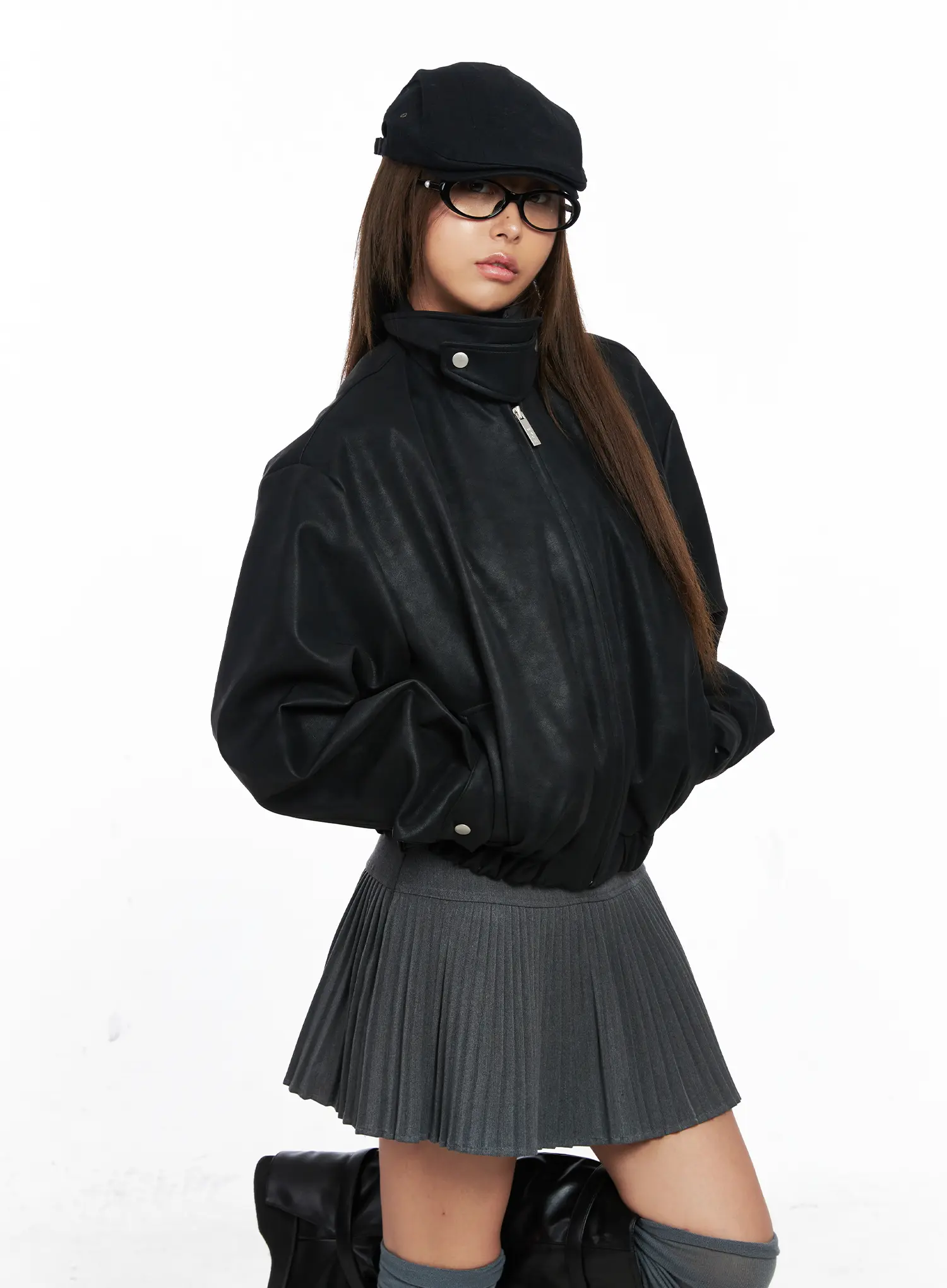 High Neck Faux Leather Buttoned Jacket CO510 - Image 6