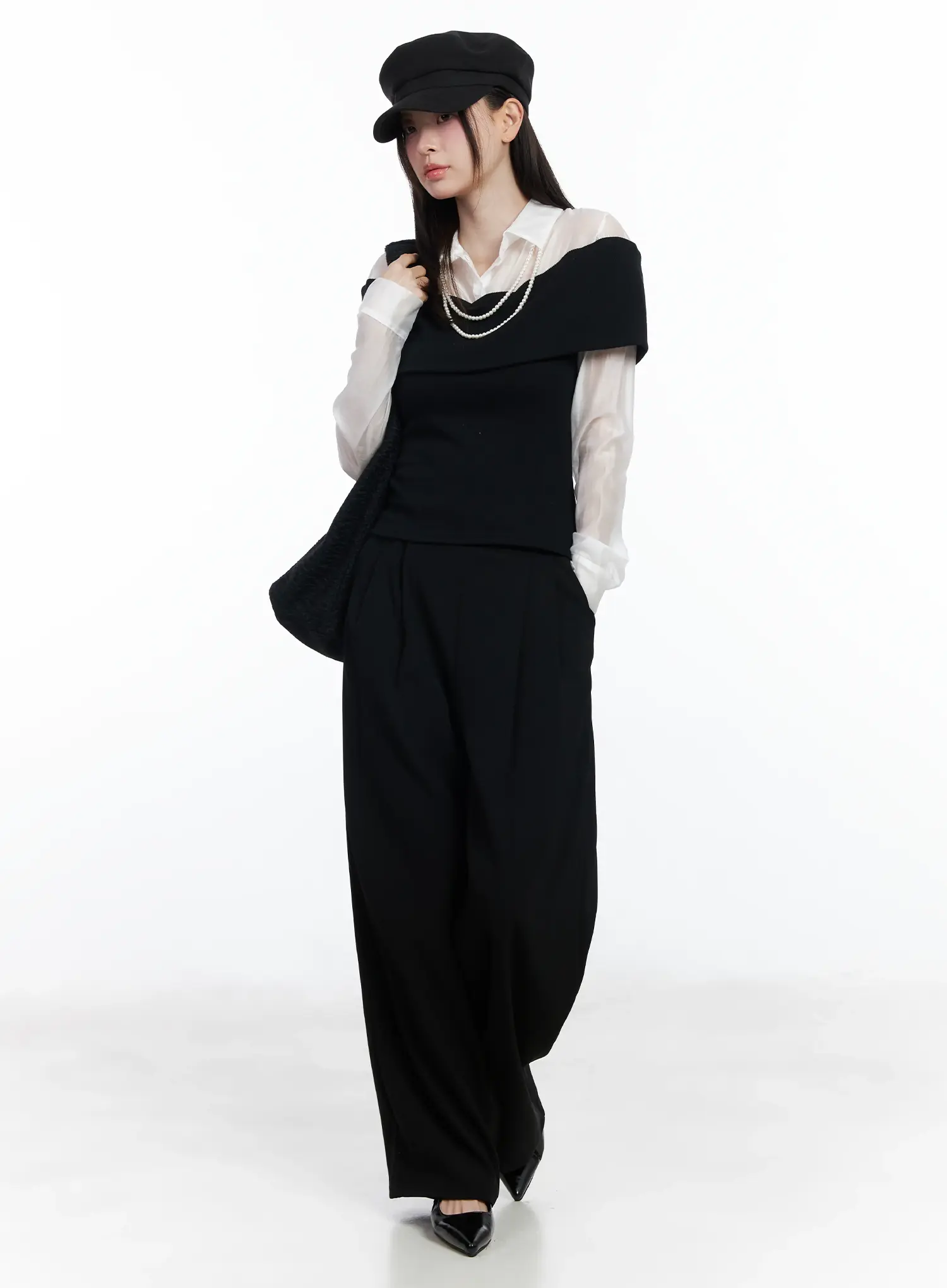 High-Waist Buttoned Wide Leg Trousers IF520 - Image 2