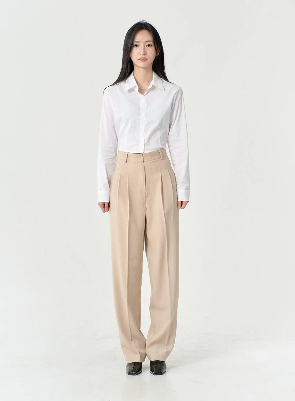 High Waist Pintuck Wide Leg Tailored Pants OS13 - Image 12