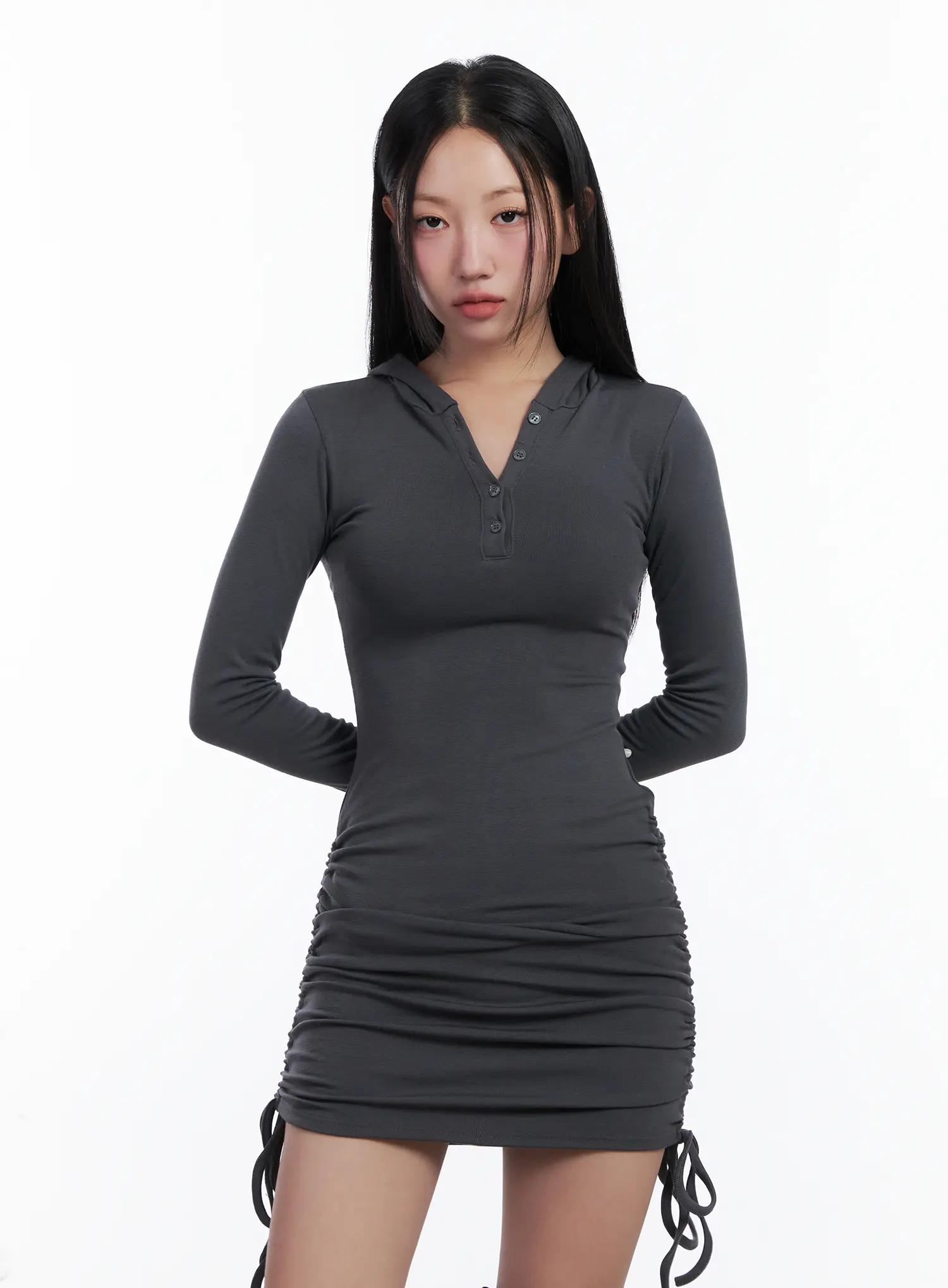 Hooded Ruched Mini Dress CN528 - Image 3