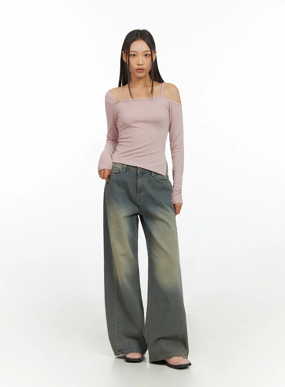 Inez Washed Denim Wide Leg Jeans IS427 - Image 3