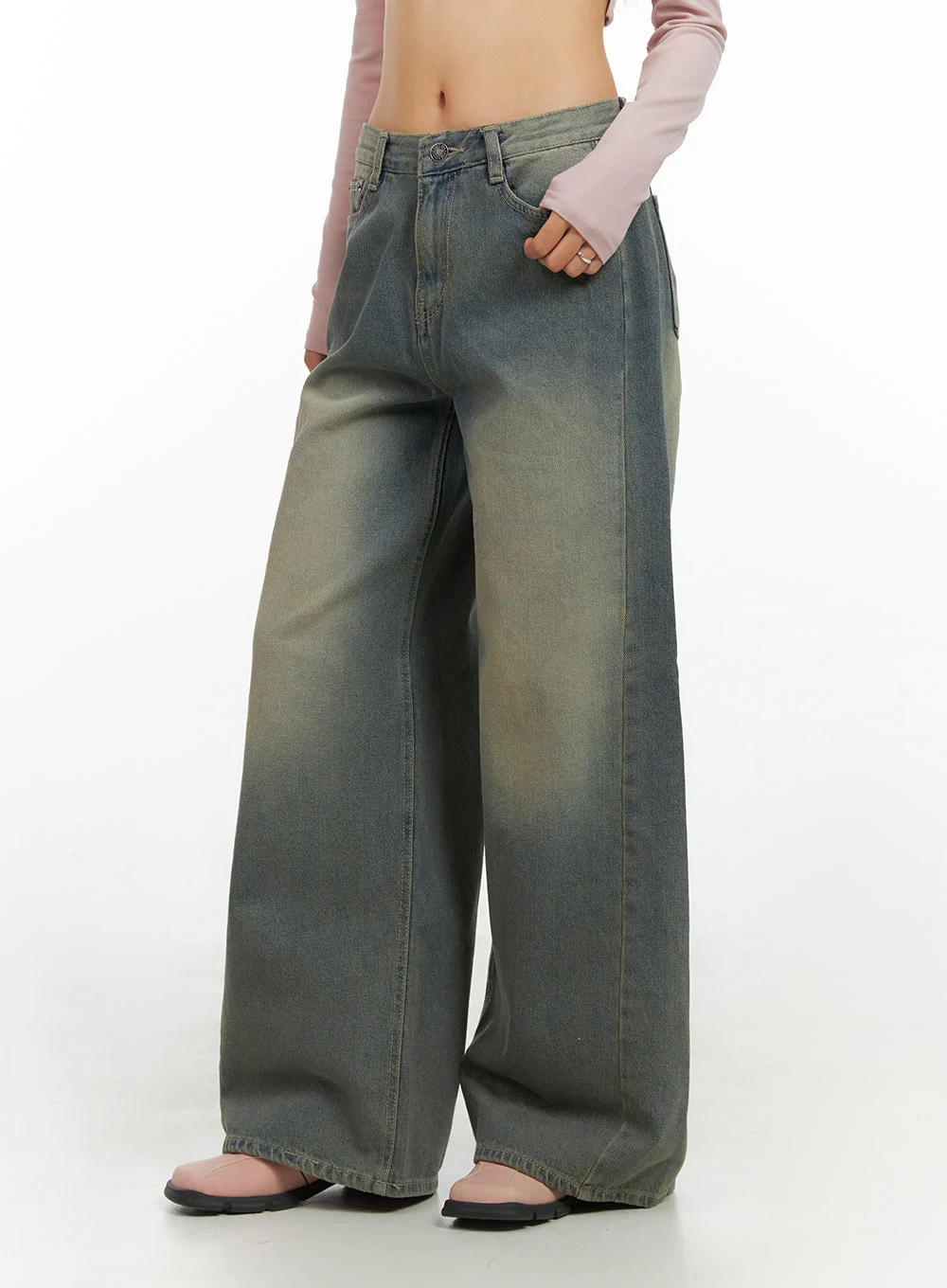 Inez Washed Denim Wide Leg Jeans IS427 - Image 4